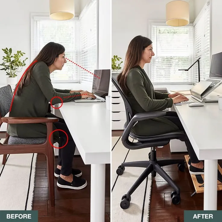 Modern desk setup with ergonomic equipment